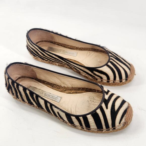 Paloma Barcelo Calf Hair Espadrille Size 7 Zebra Luxe Beach Resort Ballet Flats - Picture 4 of 8